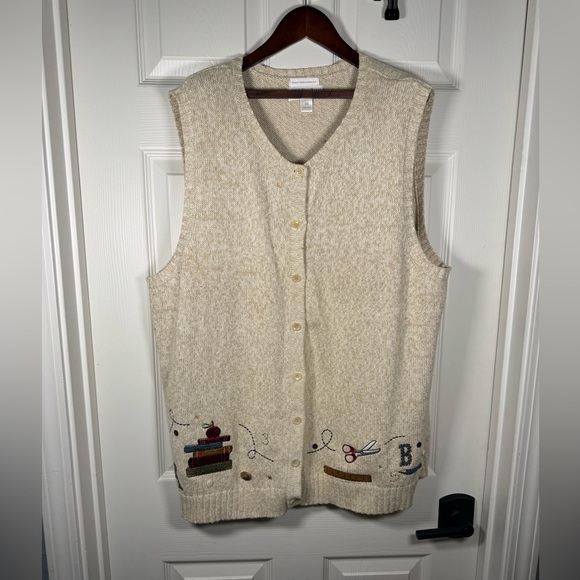 VTG Christoper Banks Hand Embroidered Novelty Teachercore Sweater Vest Size 2x - Picture 1 of 7